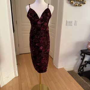 Gianni Bini Red Sheath Midi Dress with Spaghetti Straps for Cocktail